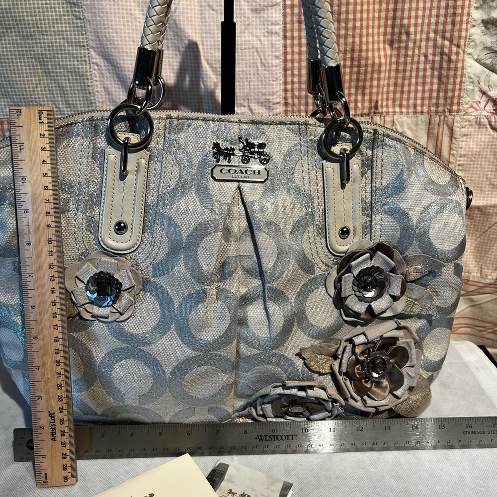 Coach Signature Floral Appliqué Madison Sophia satchel in Light Gray - Picture 12 of 12